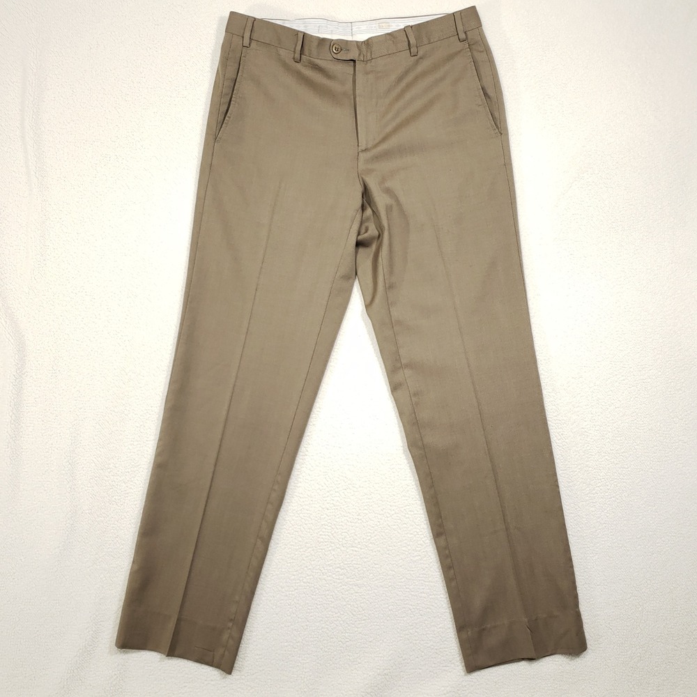 Zanella Dress Pants Men 34 Brown Wool Italy Devon Flat Front Trousers Luxury